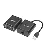 WEme USB Extender, 4-Port USB 2.0 Ethernet Extender Hub Over Cat5/ Cat5e/ Cat6 Cable Connection up to 60Meters/196FT, RJ45 Lan Extension with Power Adapter for Logitech Webcam, Camera, Speakerphone