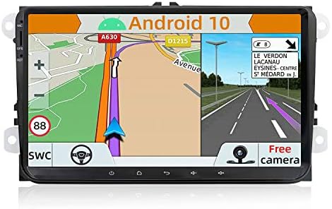 YUNTX Android 10 Double Din Car Stereo Fit for VW Golf/Skoda/Seat – 9 inch Car Navigation Head Unit with Free Rear Camera&Canbus| Support GPS |DAB+ |SWC|Bluetooth| Mirrorlink| USB| WiFi| Touch Screen