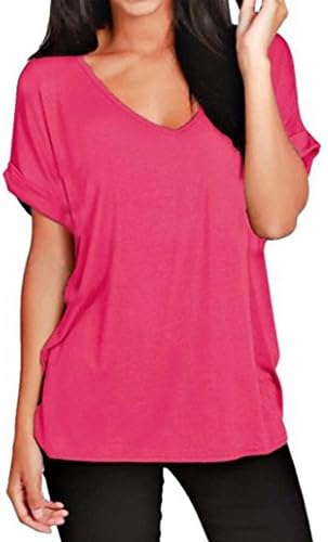 NOMENI Women Fashion Sexy Tassel Short Sleeve Top Summer Loose Blouse Shirt (M, Hot Pink)