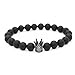 POSHFEEL 8mm Natural Stone CZ Micro Pave Crown King Queen Beads His and Hers Couple Bracelet, 7.5