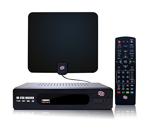 (2017 Version) HD Antenna ATSC TV Converter Box HDMI Out 1080p w/ 35 miles Flat HD Indoor OTA Antenna, Time Shift Pause Live Show Daily or Weekly Schedule TV Recorder Multimedia Player (Ant-Black)