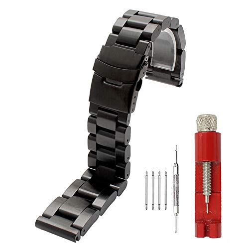 Heavy Strap 22 24 26mm Thick 6mm Brushed Solid Stainless Steel Watch Bands Double Locking Clasp Mens