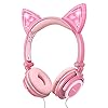 Kids-Cat-Ear-Headphones-for-Girls-Tablet-School-Supplies-Gifts-Light-Up-Wired-Adjustable-Kids-Headphones-Foldable-Over-Ear-Game-Headset-for-Travel-Birthday-ChristmasPeach esonstyle Kids Headphones for Girls, Cat Ear Headphones with Led Light and Volume Limit, Wired Foldable Headphones On…
