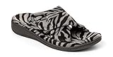 Vionic Women's Indulge Relax Slipper - Ladies Comfortable Cozy Adjustable House Slippers with Concealed Orthotic Arch Support Dark Grey Zebra 11 Medium US