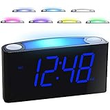 Alarm Clock for Bedrooms - 7 Color Night Light,2 USB Chargers, 7” Large LED Display with Slider Dimmer, 12/24 H,Battery Backup, Big Snooze, Plug-in Loud Alarm Clock for Heavy Sleeper, Kid,Teen,Elderly