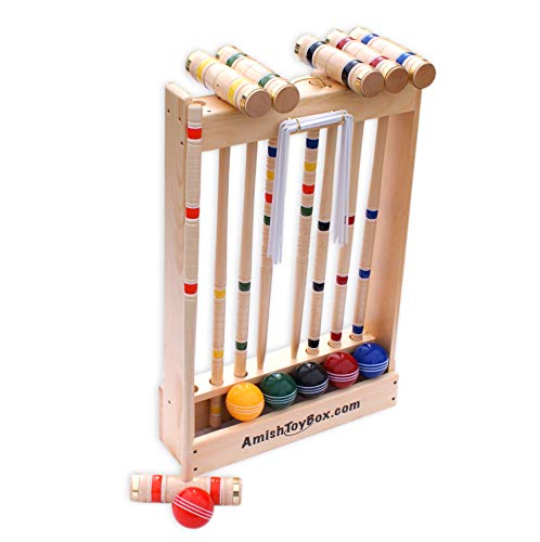 Amish-Crafted Deluxe Maple-Wood Croquet Game Set, 6 Player Set (32" Handles)