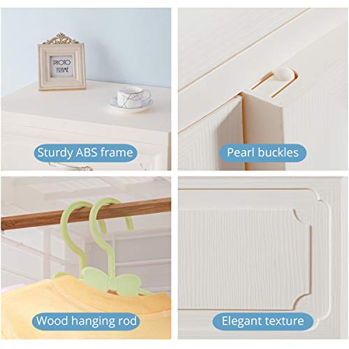 Nafenai Armoire Wardrobe Closet, 2-Door Cabinet Armoire with Drawers and Clothing Hanging Rod in White - Thumbnail 4