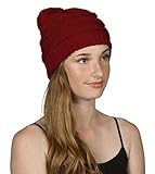 C.C Women's Thick Slouchy Knit Beanie Cap Hat One Size Burgundy