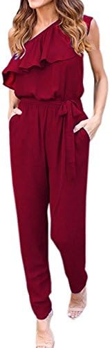 Cinyifaan Women's V Neck Casual Loose Long Jumpsuits Romper Playsuit with Belt