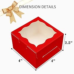 Red Bakery Boxes with Window 4x4x2.5 inches Small
