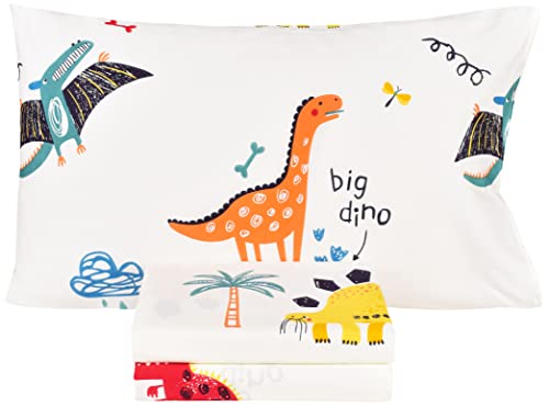 Scientific Sleep Jurassic Big Dinosaur Cute Kids Toddler Boys Girls 100% Cotton Twin Bed Sheet Set, Flat Sheet & Fitted Sheet & Pillowcase Bedding Set (Big Dinosaur, Twin)
