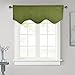 NICETOWN Small Window Curtain Valance - Farmhouse 52 inches by 18 inches Thermal Insulated Scalloped Rod Pocket Valance for Boy Bedroom/Living Room/Kitchen Window Christmas Decor, Olive, 1 Panel