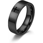 Aprila Men's Cross Ring Stainless Steel Black/Silver 6mm/8mm Faith Engagement Wedding Promise Band Ring Jewelry size 8-12