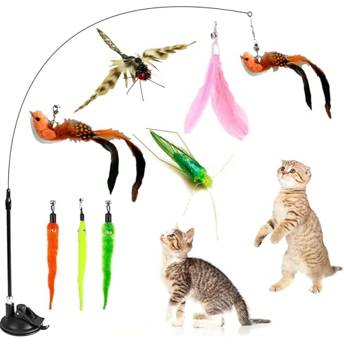 sanyuexiaozai Katzenspielzeug, Katzenspielzeug, interaktives Spielzeug für den Innenbereich, mit klebrigem Super-Saugnapf, Spielzeug für Langeweile und Bewegung (8 Stück)