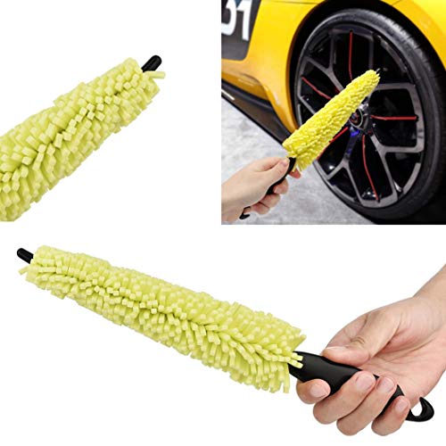 Voberry@ Sponge Car Wheel Cleaner Brush, Car Wash Sponges Tools, Plastic Handle Car Washing Brush Tire Rims, Vehicle, Motorcycle, Bicycle, Engine, Exhaust Tip (Yellow) (1)