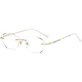 LUFF Rimless Reading Glasses for Women, Fashion Lightweight Anti Blue Light Readers Classic Metal Comfortable Frame Glasses
