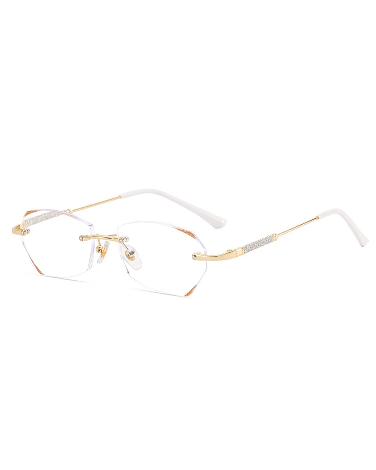 LUFF Rimless Reading Glasses for Women,Fashion Lightweight Anti Blue Light Readers Classic Metal Comfortable Frame Glasses