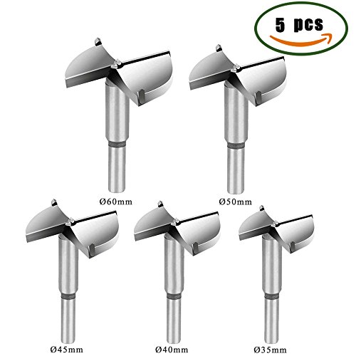 Forstner Wood Drill Bits, Dayree 5pcs 1-2/5" - 2-2/5" High-Speed Steel Forstner Woodworking Steel Hole Saw Cutter Flat Drill Bit Reaming Hinge