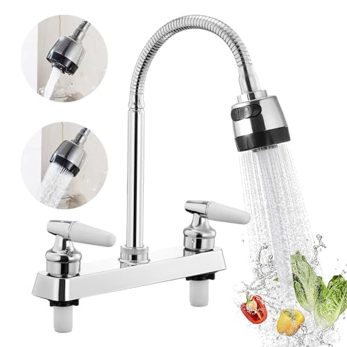 Mezcladora para Fregadero,Llaves para Fregadero de Cocina Flexible con Pulverizador de Modo Dual,Grifos para Cocina con 2 Asas para RV,Mezcladora para Cocina de Acero Inoxidable