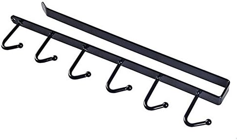 HoststyleZ No Drill Movable 6 Hooks Holder Under Closet Shelf, Wardrobe Hook Rack Storage for Hat, Clothing, Scarf, Tie, Jewelry and Kitchen Utensil (black)