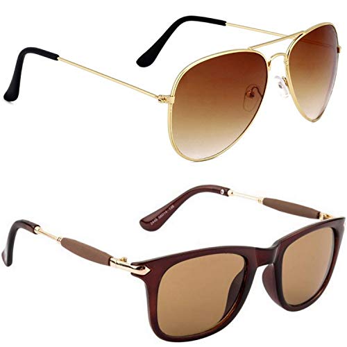 Dervin Aviator and Rectangular Men’s and Women’s Sunglasses Combo (Brown) – Pack of 2