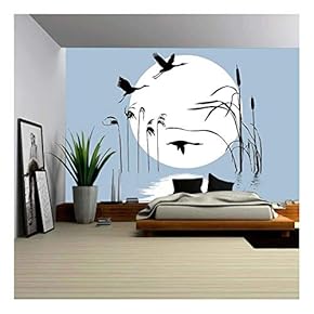 Drawing Flying Birds on Background Sun - Removable Wall Mural | Self-Adhesive Large Wallpaper - 66x96 inches