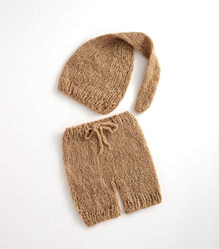 ARLAYO Newborn Photography Props Girls Handmade Mohair Hat and Pants Baby Outfits (Khaki)
