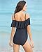 Funnygirl Womens Solid Color Swimsuit Flounce Off Shoulder with Removable Strap one Piece Ruffles Beach Swimwear Bathing Suit Black Medium