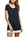 HOTOUCH Women's Lace Hem Night Shirt Scoopneck Lounger Sleepwear Navy Blue M