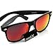 zeroUV Flat Matte Reflective Flash Color Lens Large Horn Rimmed Style Sunglasses - UV400 (Black Crimson)