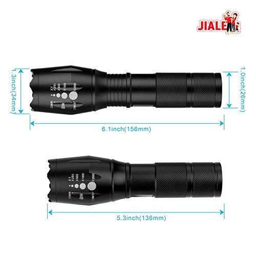 Tactical Flashlight Super Bright LED T6 CREE Flashlights 1000 Lumens [2 PACK] with 2 Rechargeable 18650 Lithium Ion Batteries and Charger - Water Resistant, Ideal for Camping Emergency or Gift-Giving - Thumbnail 2