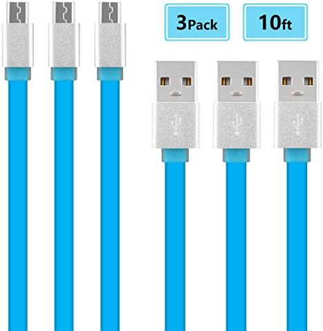 Myckuu 10FT/3P Nylon Braided Tangle-free Data Sync Android Charging Cable Power Cord High Speed USB2.0 for Samsung HTC LG MP3 Bluetooth Speaker (blue)