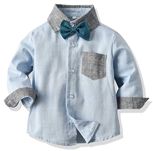 Toddler Dress Suit Baby Boys Clothes Sets Bowtie Shirts + Suspenders Pants 3pcs Gentleman Outfits Suits 6Month - 6Years (Blue002, 6T)