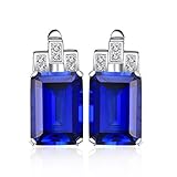 JewelryPalace Luxury Emerald Cut 12.1ct Created Blue Sapphire Clip On Earrings 925 Sterling Silver