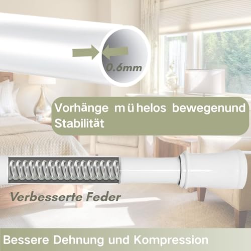 Venwemong Curtain Rail No Drilling Adjustable Telescopic Rod Curtain Rod Durable Clamping Rod for Extending by Turning Adjustable for Your Curtains, Divider and Balcony White 85-160 cm
