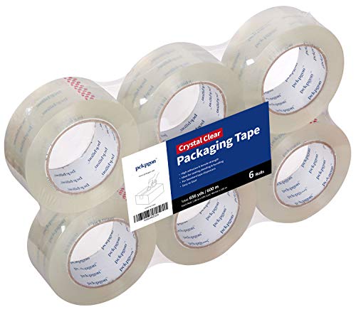 Pckpgon Crystal Clear Packing Tape, 6 Rolls, 1.88 Inch x 109.3 Yard, 2.6mil Thick, Heavy Duty Sealing Adhesive Tape for Moving Packaging Shipping