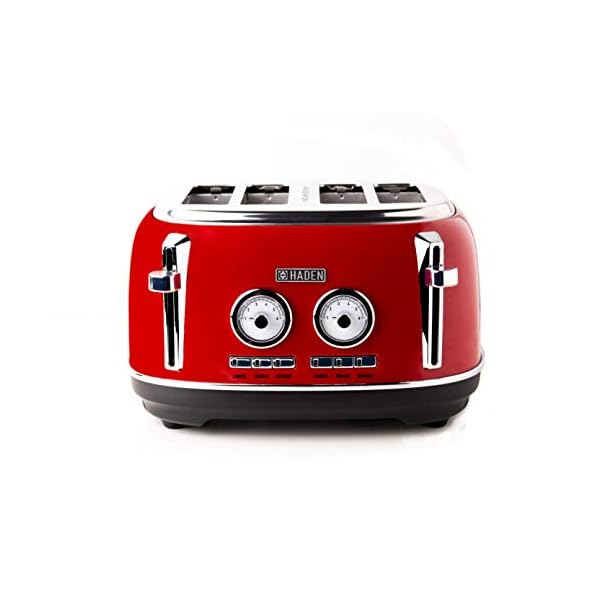 Haden-Jersey-Toasters-4-Slice-Toaster-Red-CD40 Haden Jersey Red Toaster 4 Slice – Electric Stainless Steel Toaster - Reheat and Defrost Functions - Self Center…
