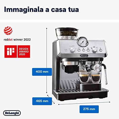 LA SPECIALISTA ARTE EC9155.MB Macchina da caffè Manuale, 3 Ricette Preimpostate, Controllo Attivo della Temperatura, 8 Livelli di Macinazione, Lancia MyLatte Art, incluso KIT BARISTA, Nera
