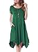 Invug Women Casual Loose Soft Crewneck Short Sleeve Pockets Swing T-shirt Zigzag Hem Dress Dark Green XXL