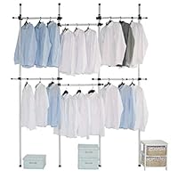 Asunflower Clothes Garment Rack Adjustable Clohthing Rack Hanger Portable 6-Tier Closet Organizer Tension Bar Holder Ivory