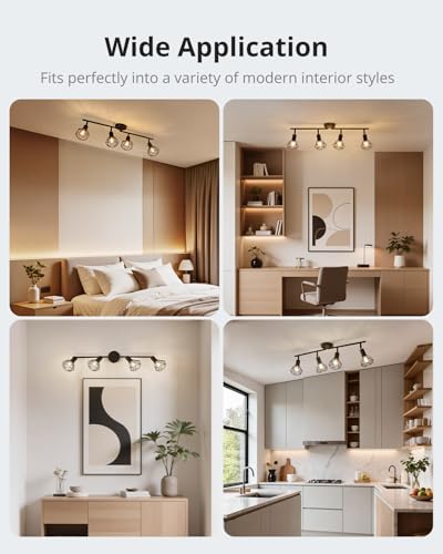Gr4tec Spot Lights Ceiling 4 Way, Retro Kitchen Lights Ceiling E14, Black Ceiling Light Fittings, Adjustable Wire Cage Spotlights Bar for Hallway Bedroom Living Room, Bulb Not Included