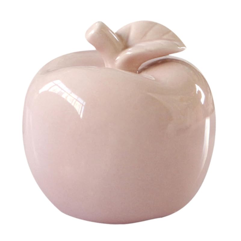 Gogogmee Pink Apple Ceramic Ornament 3.3 Inch Festive Tabletop Decoration for Xmas Home Decor and Party Display with Stable Base