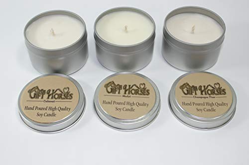 Wine Collection - 3 pack - All natural Scented Soy Candles includes Merlot, Cabernet & Champagne Pear - each in 6 oz. Tins
