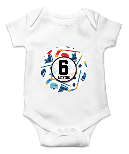 Monthly Baby Stickers by Months In Motion | 12 Month Milestone Sticker for Newborn Babies Boy Sports Hockey (Style 1161)