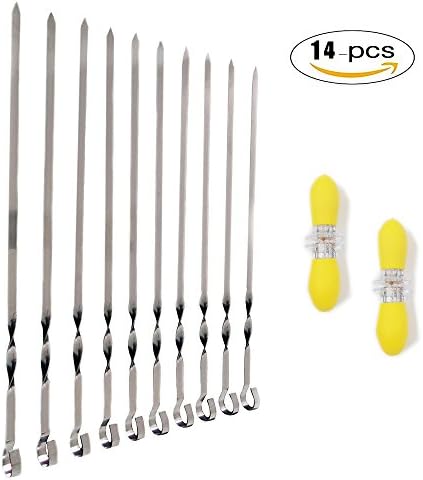 Barbecue Skewer Shish Kabob Set, 10-Piece Reusable Flat Grilling BBQ Kebab Sticks, 4-Pack Stainless Steel Corn Holders