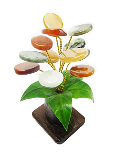 Him-Moei Feng Shui The Jade Stone Money Tree Natural Green Jade, Design of haulm is Teak and Leaves is soft rubber