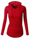 Doublju Womens Round Neck Thin Pullover Hoodie With Kangaroo Pocket