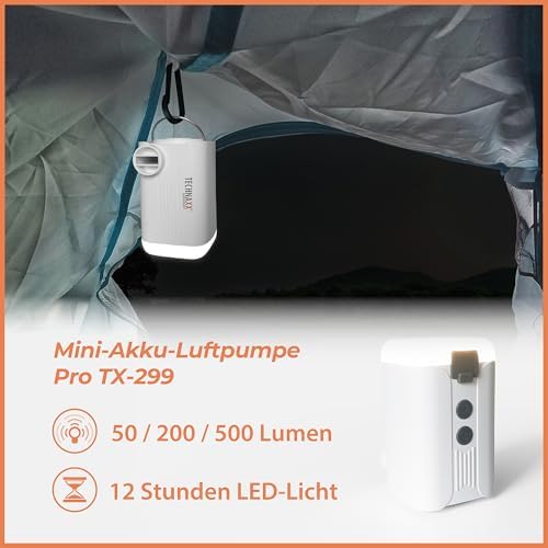 Mini Akku-Luftpumpe Pro TX-299-3600 mAh Wiederaufladbare Elektrische Luftpumpe mit Powerbank, LED-Licht, 5 Düsen, Aufbewahrungstasche - Tragbare Kabellose Luftpumpe für Aufblasbares