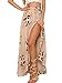 Simplee Apparel Women's Boho Floral Print High Waist Summer Beach Wrap Maxi Skirt Cover Up, Beige, 4/6, Small