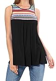 Levaca Womens Summer O Neck Ethnic Patchwork Pleated Loose Casual Tank Tops